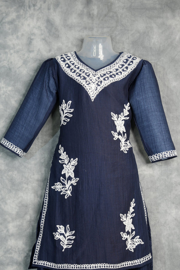 Navy Blue Palazzo Set for Girls Elegant Matching Top & Wide Leg Pants Stylish Festive Outfit for Kids Party & Special Occasions