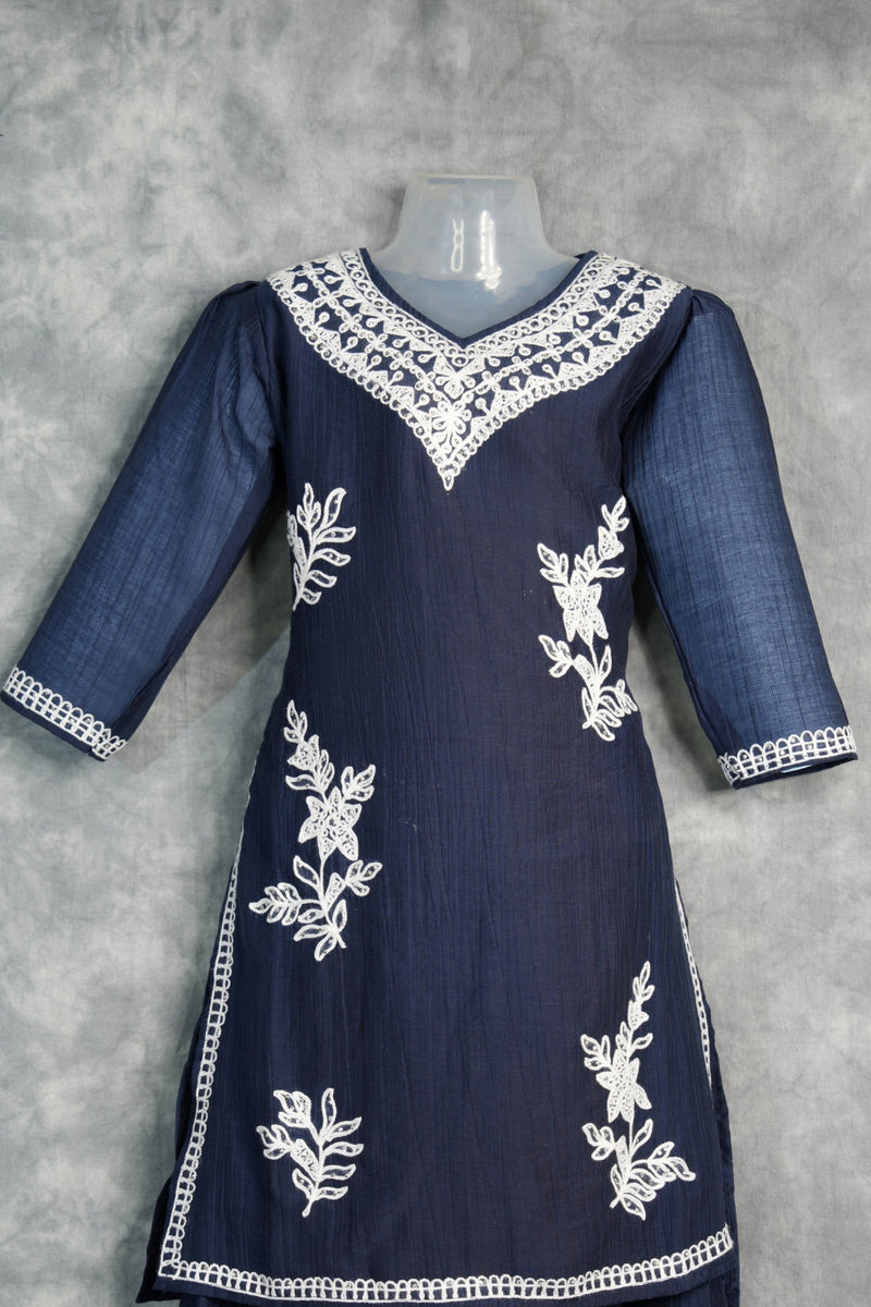 Navy Blue Palazzo Set for Girls Elegant Matching Top & Wide Leg Pants Stylish Festive Outfit for Kids Party & Special Occasions