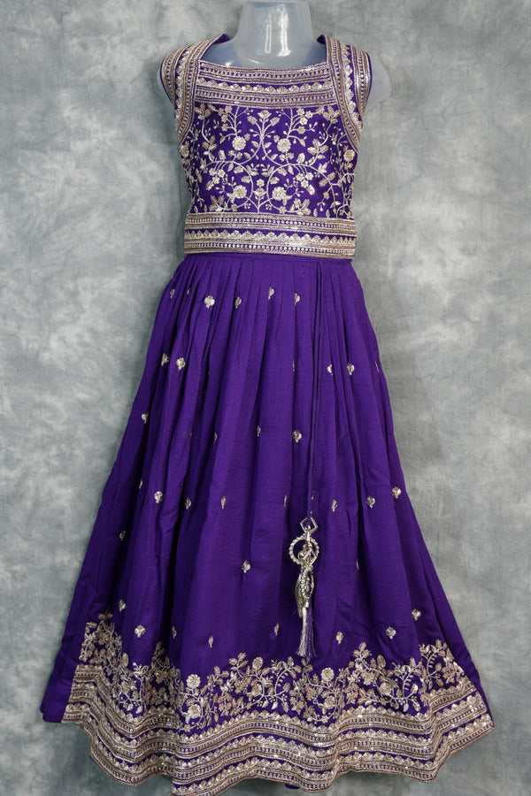 Royal Purple Girls Midi – A charming purple midi dress designed with elegant detailing and a graceful silhouette. Crafted for stylish comfort, this outfit brings a perfect blend of festive charm and modern elegance for girls.