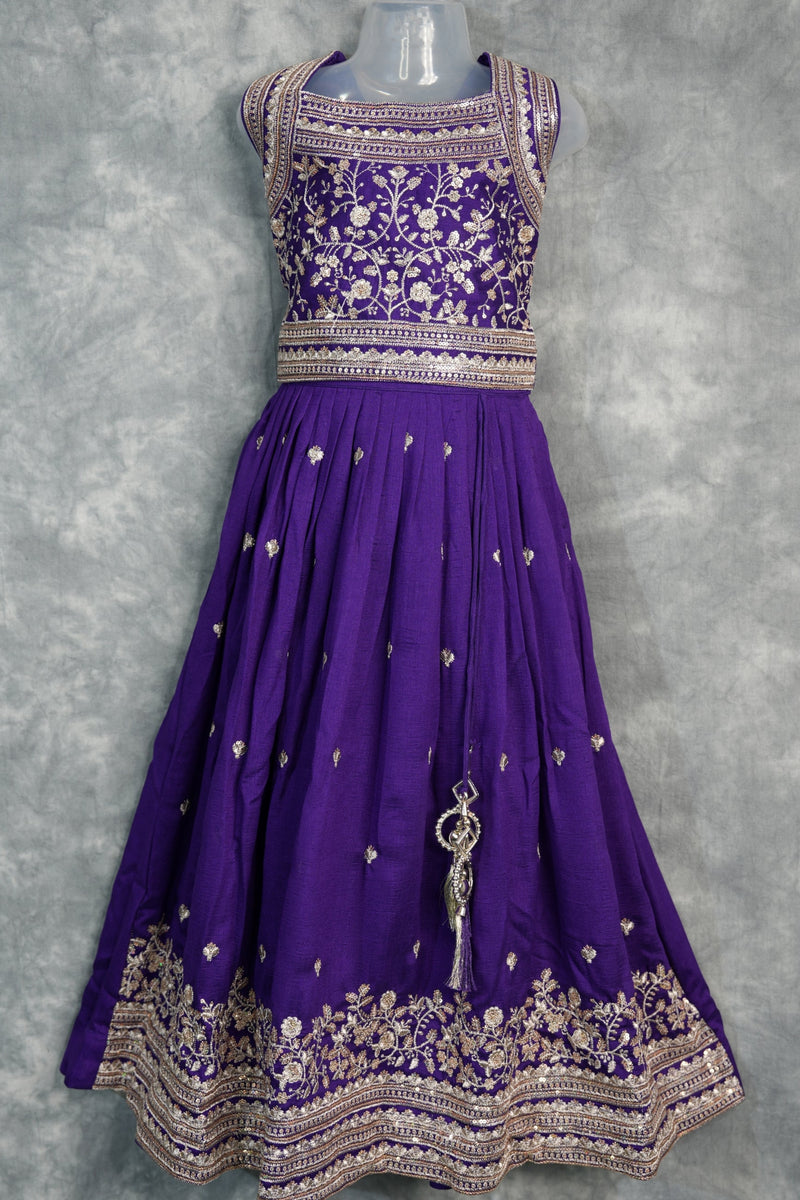 Royal Purple Girls Midi – A charming purple midi dress designed with elegant detailing and a graceful silhouette. Crafted for stylish comfort, this outfit brings a perfect blend of festive charm and modern elegance for girls.