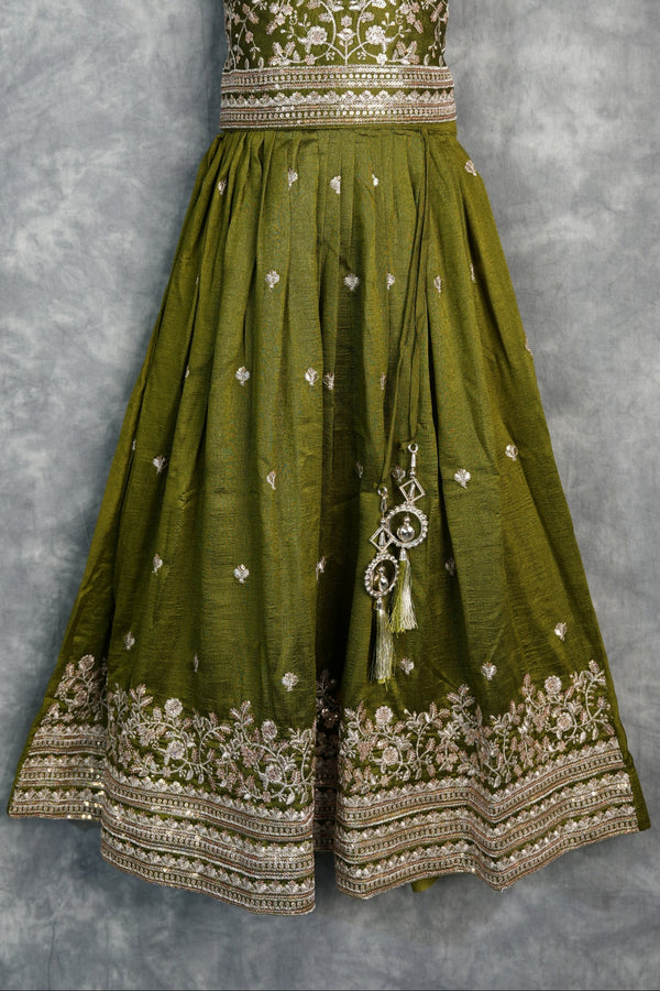 Olive Green Girls Midi – A charming green midi dress designed with a graceful silhouette and stylish detailing. Crafted for comfort and elegance, perfect for festive occasions and trendy ethnic styling.