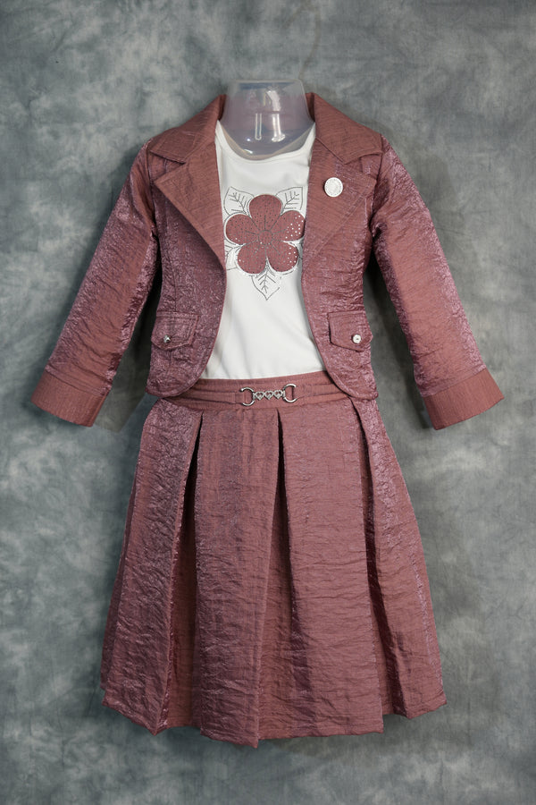 Brown Blossom Kids Skirt and Top Dress – A charming brown outfit designed with elegant detailing and a stylish silhouette for a graceful festive look.