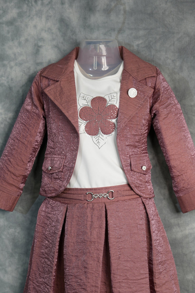 Brown Blossom Kids Skirt and Top Dress – A charming brown outfit designed with elegant detailing and a stylish silhouette for a graceful festive look.