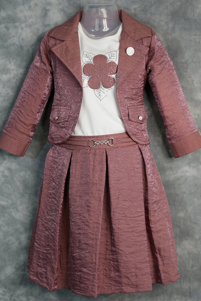 Brown Blossom Kids Skirt and Top Dress – A charming brown outfit designed with elegant detailing and a stylish silhouette for a graceful festive look.