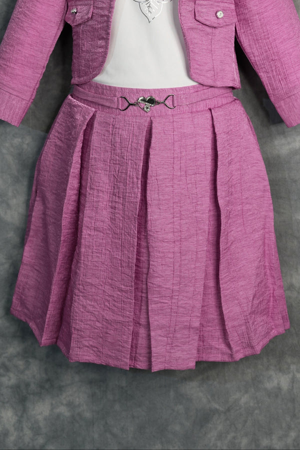 Onion Pink Kids Skirt and Top Dress – A graceful onion pink outfit designed with stylish detailing and a charming silhouette, perfect for festive elegance and adorable partywear looks.