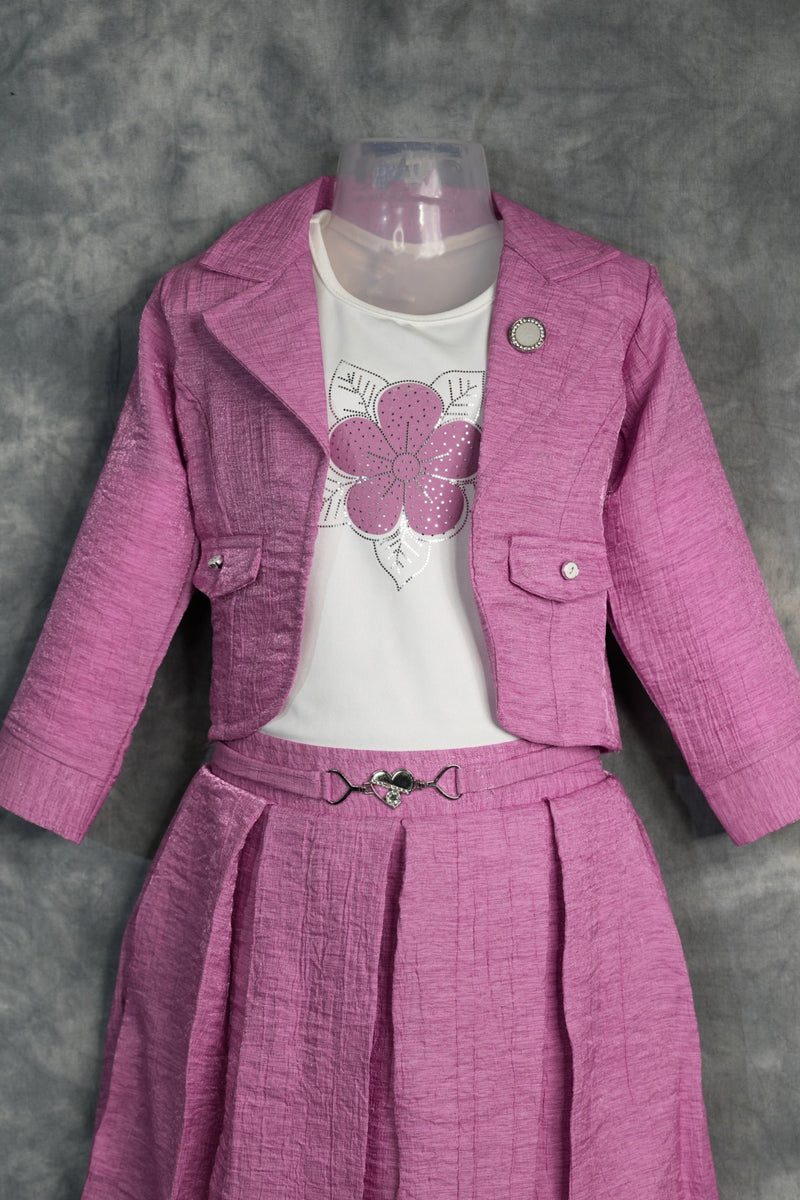 Onion Pink Kids Skirt and Top Dress – A graceful onion pink outfit designed with stylish detailing and a charming silhouette, perfect for festive elegance and adorable partywear looks.