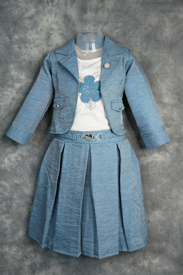 Blue Kids Skirt and Top Set Stylish Festive Outfit with Elegant Silhouette for Girls Charming Matching Dress for Special Occasions