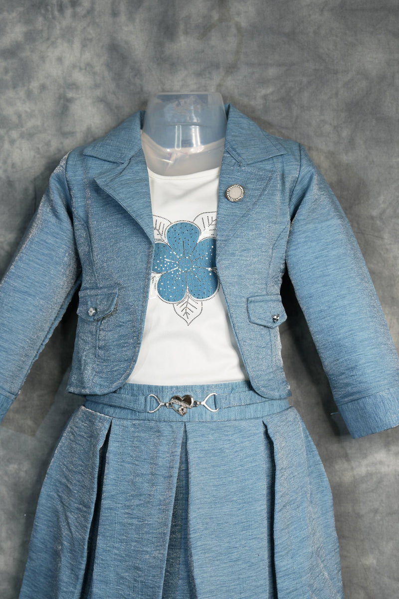 Blue Kids Skirt and Top Set Stylish Festive Outfit with Elegant Silhouette for Girls Charming Matching Dress for Special Occasions