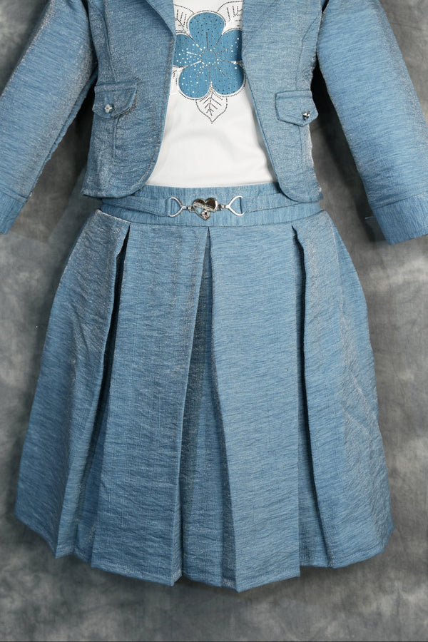 Blue Kids Skirt and Top Set Stylish Festive Outfit with Elegant Silhouette for Girls Charming Matching Dress for Special Occasions