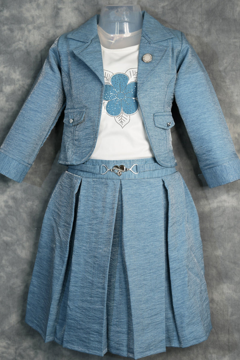 Blue Kids Skirt and Top Set Stylish Festive Outfit with Elegant Silhouette for Girls Charming Matching Dress for Special Occasions