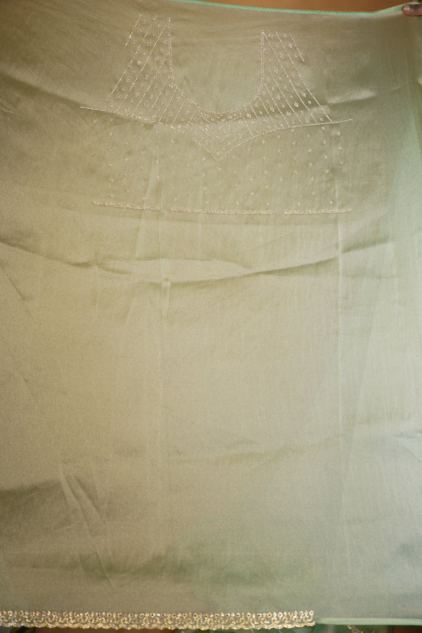 Organza Tissue Saree | Mint Green with Silver Sequin Work | Party & Festive Wear