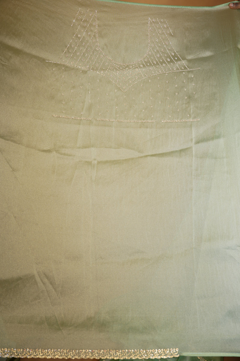 Organza Tissue Saree | Mint Green with Silver Sequin Work | Party & Festive Wear