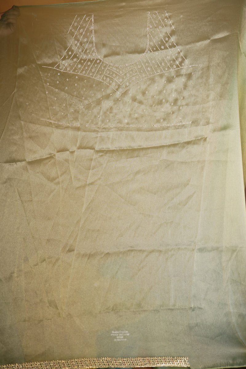 Pale Green Organza Saree | Shimmer Motifs with Scalloped Bead Border | Cocktail & Mehendi Wear