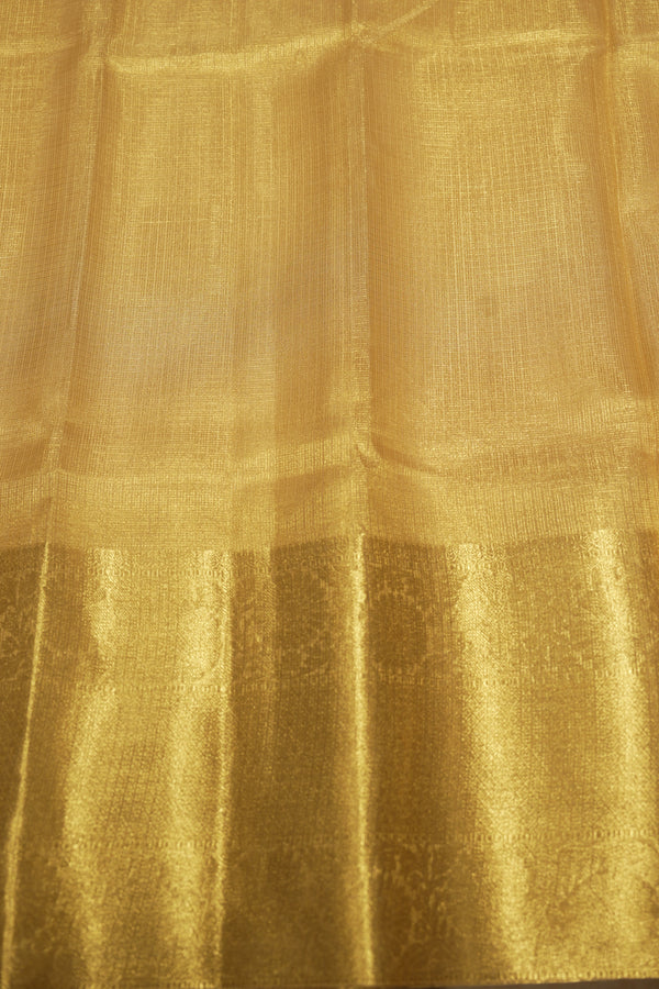 Antique Gold Tissue Saree | Sheer Lightweight with Zari Stripes Pallu | Pooja & Festive Wear