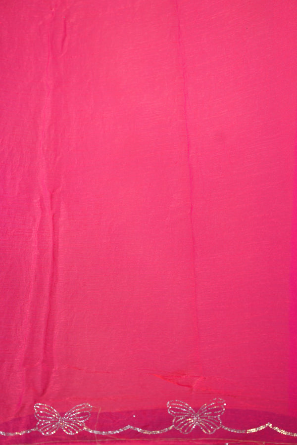 Designer Saree | Rani Pink with Butterfly Stone Work Scalloped Border | Party & Wedding Wear