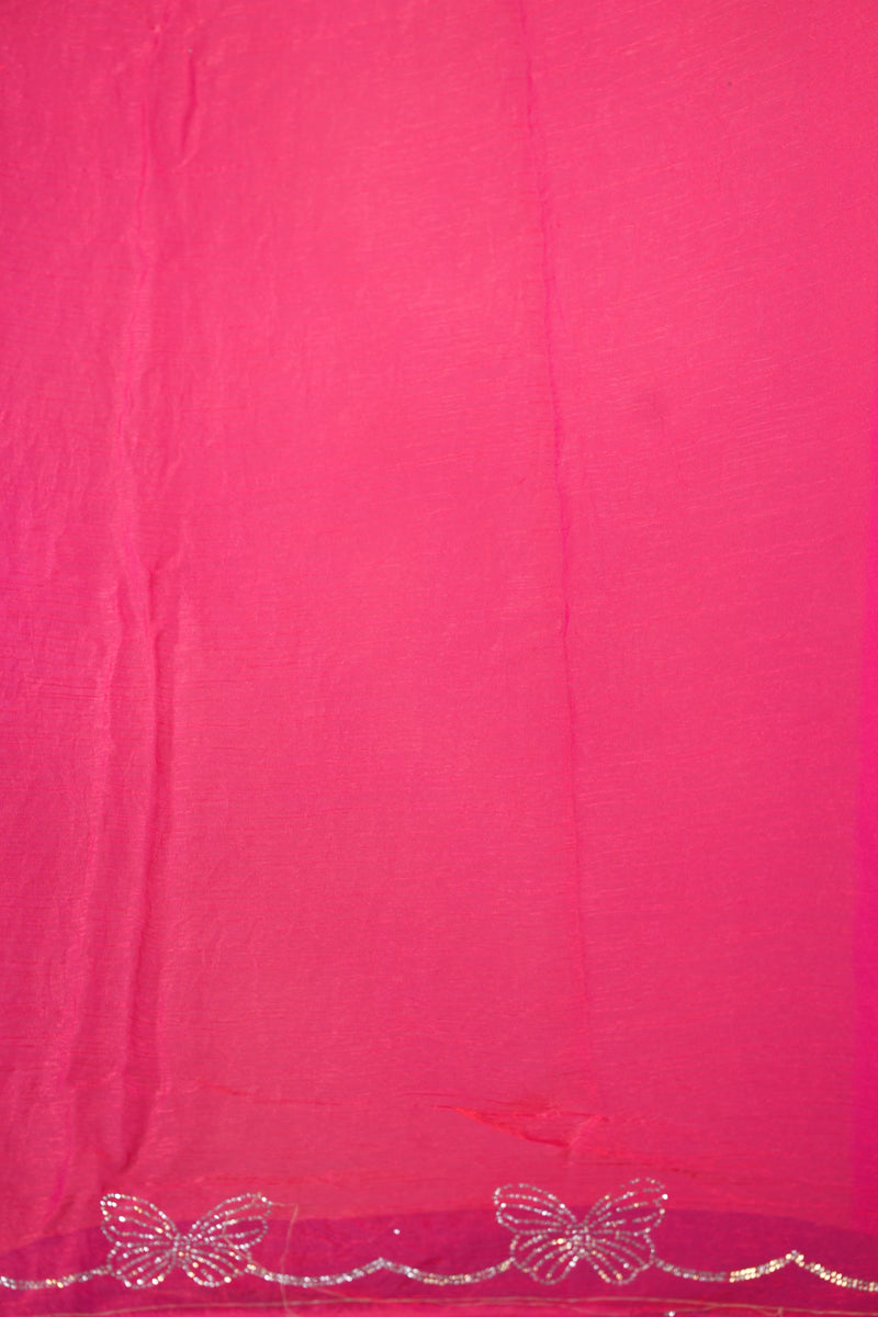 Designer Saree | Rani Pink with Butterfly Stone Work Scalloped Border | Party & Wedding Wear