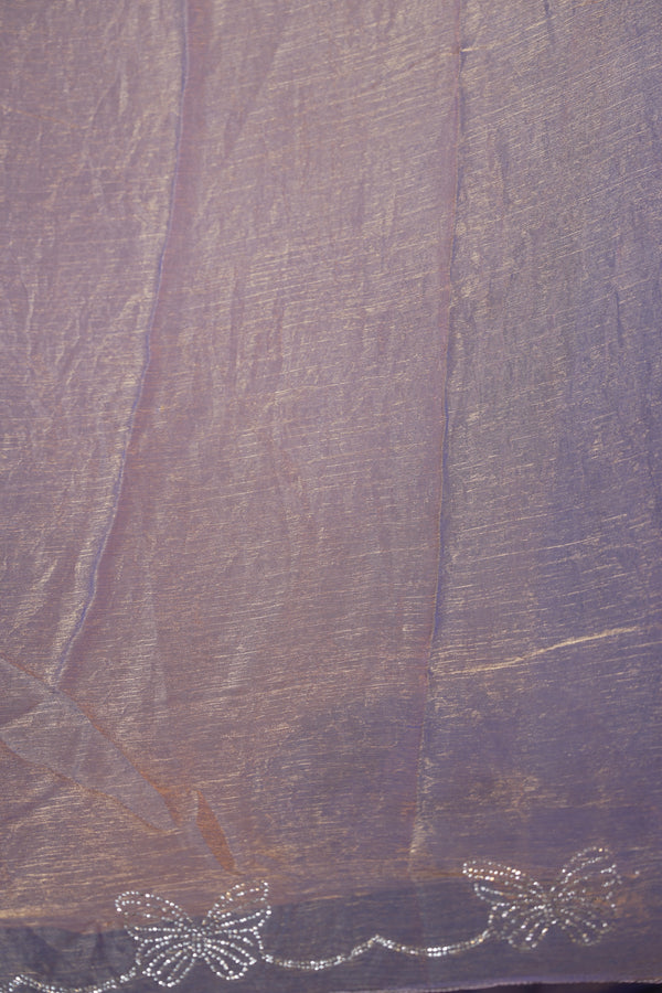 Designer Saree | Lavender Blue Shimmer with Butterfly Stone Work Scalloped Border | Party & Wedding Wear