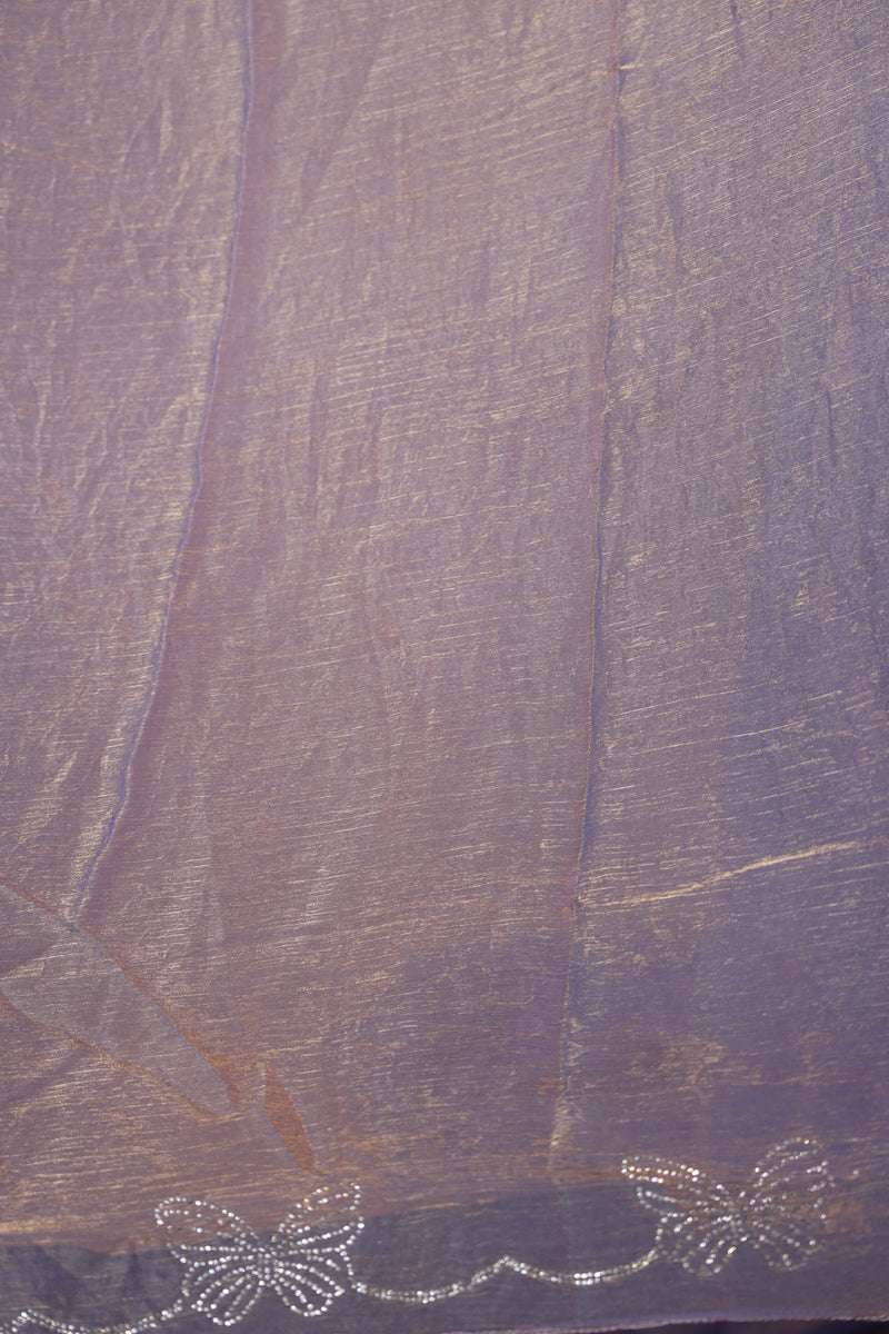 Designer Saree | Lavender Blue Shimmer with Butterfly Stone Work Scalloped Border | Party & Wedding Wear