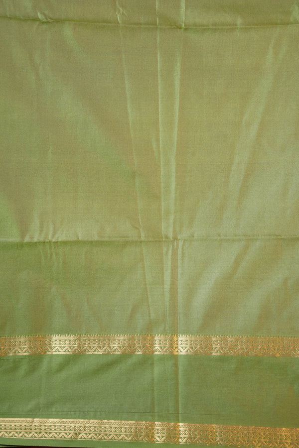 Soft Silk Saree | Maroon with Olive Green Gold Zari Border & Peacock Motifs | Wedding & Festive Wear