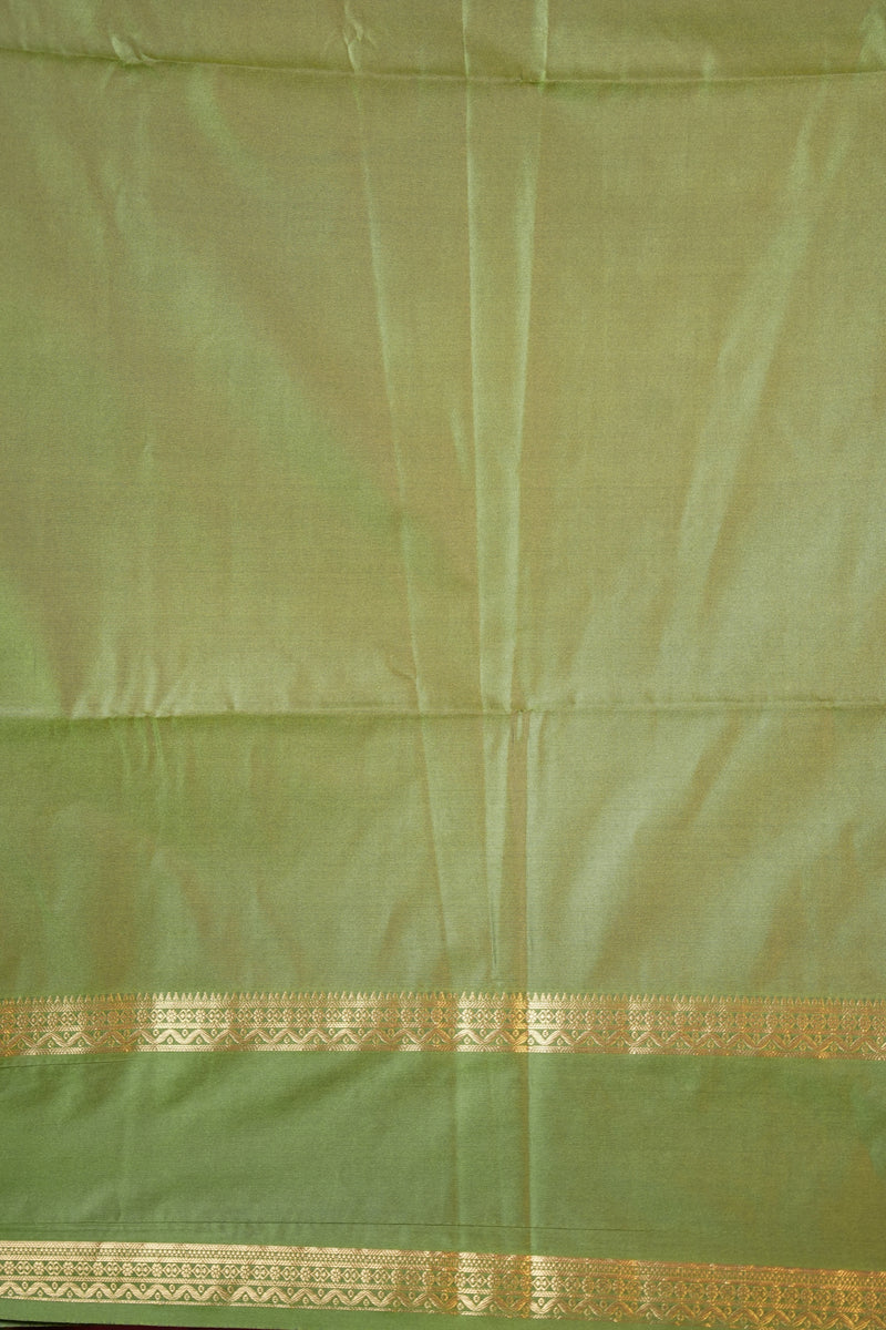 Soft Silk Saree | Maroon with Olive Green Gold Zari Border & Peacock Motifs | Wedding & Festive Wear