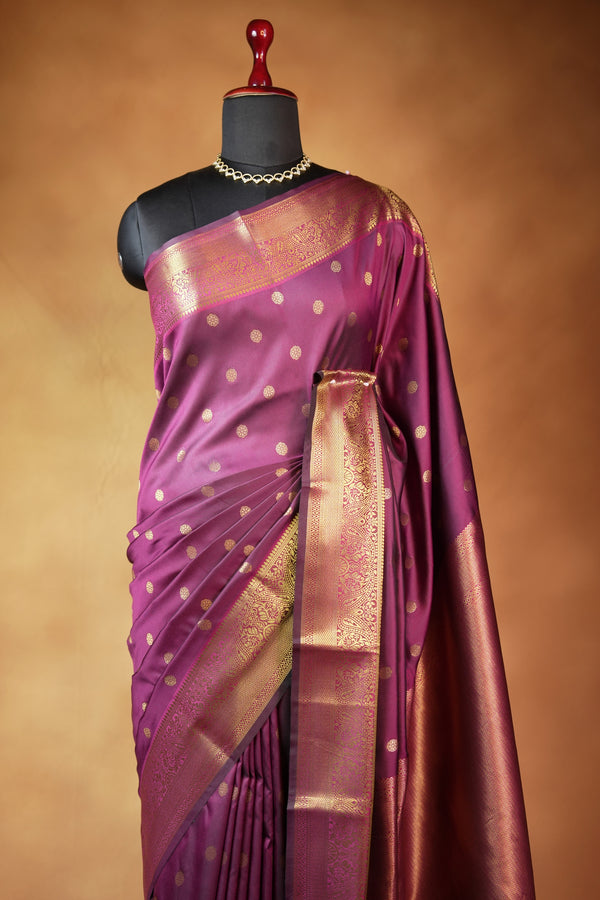 Wine Fancy Cotton Saree | Gold Zari Butta with Rich Woven Border & Pallu | Festive & Function Wear