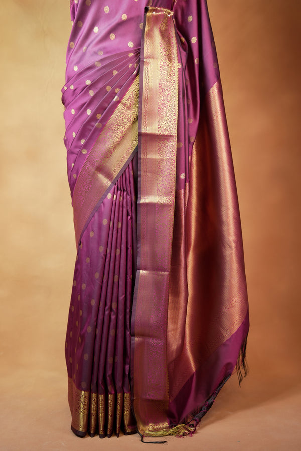 Wine Fancy Cotton Saree | Gold Zari Butta with Rich Woven Border & Pallu | Festive & Function Wear