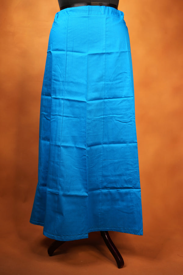 Cotton Inskirt | Sky Blue Saree Petticoat with Elasticated Waist & Scalloped Hem | Daily Wear
