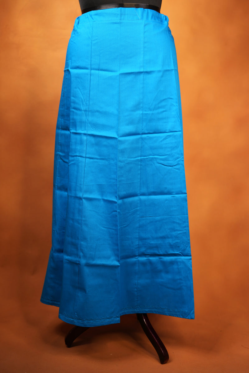 Cotton Inskirt | Sky Blue Saree Petticoat with Elasticated Waist & Scalloped Hem | Daily Wear