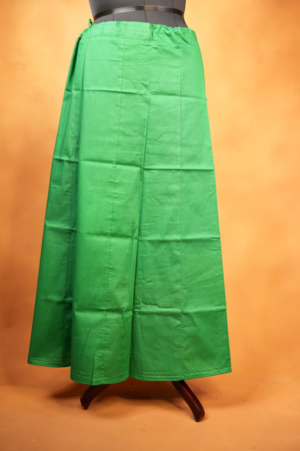 Cotton Inskirt | Parrot Green Saree Petticoat with Drawstring Waist & Scalloped Hem | Daily Wear