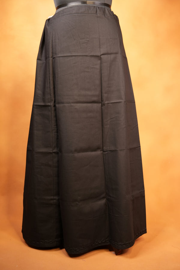 Cotton Inskirt | Black Saree Petticoat with Drawstring Waist & Scalloped Hem | Daily Wear