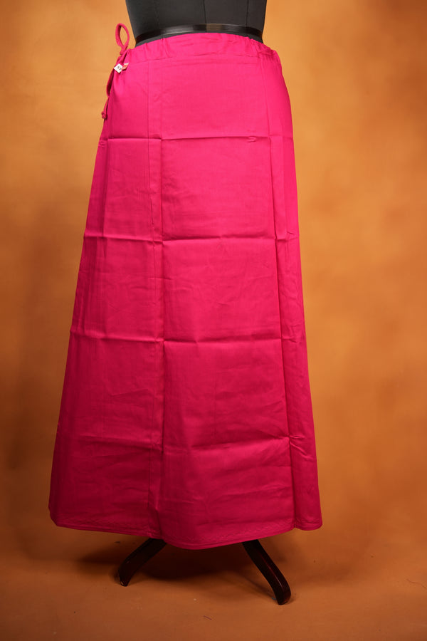 Cotton Inskirt | Rani Pink Saree Petticoat with Drawstring Waist & Scalloped Hem | Daily Wear