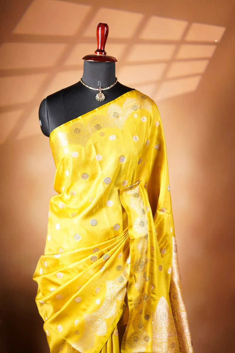 Yellow Banarasi Silk Saree | Zari Woven Design | Wedding & Festive Occasion Wear
