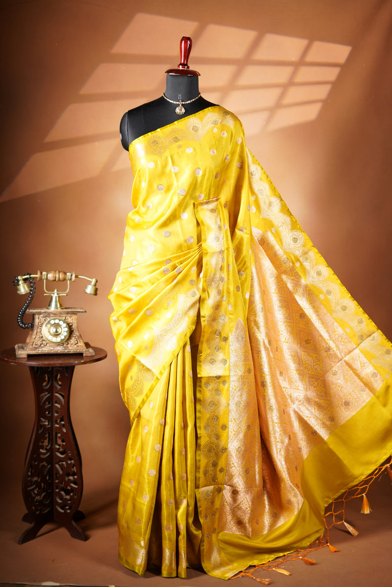 Yellow Banarasi Silk Saree | Zari Woven Design | Wedding & Festive Occasion Wear
