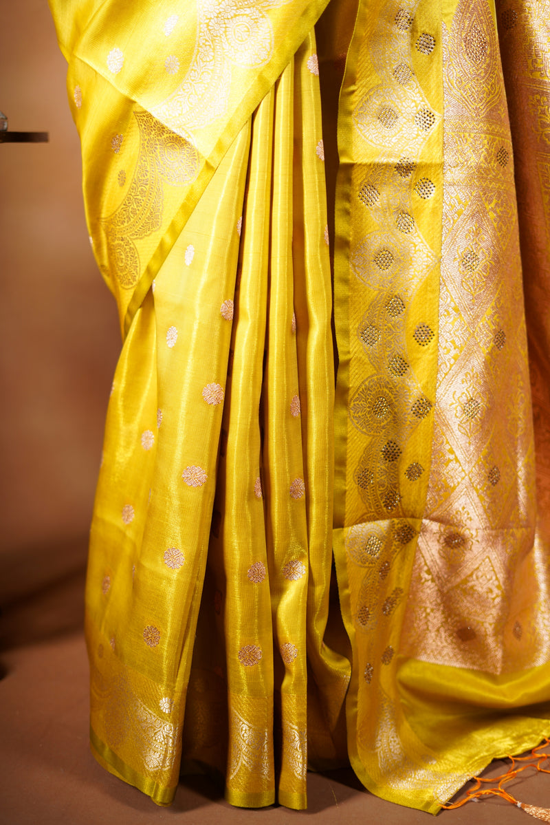 Yellow Banarasi Silk Saree | Zari Woven Design | Wedding & Festive Occasion Wear