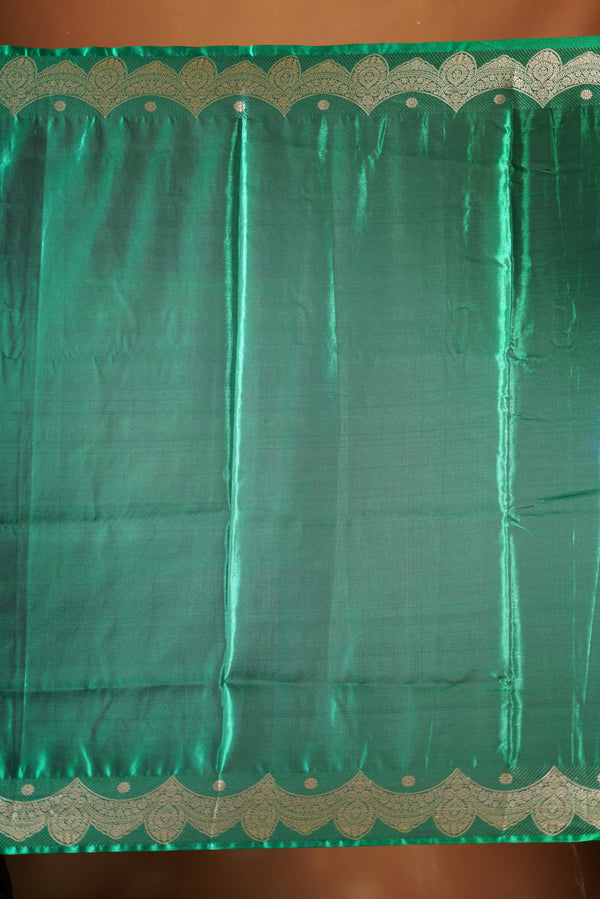 Metallic Green Banarasi Silk Saree | Designer Zari Border & Pallu | Festive & Party Wear
