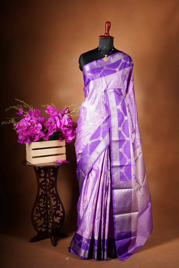 Lilac semi banarasi silk saree