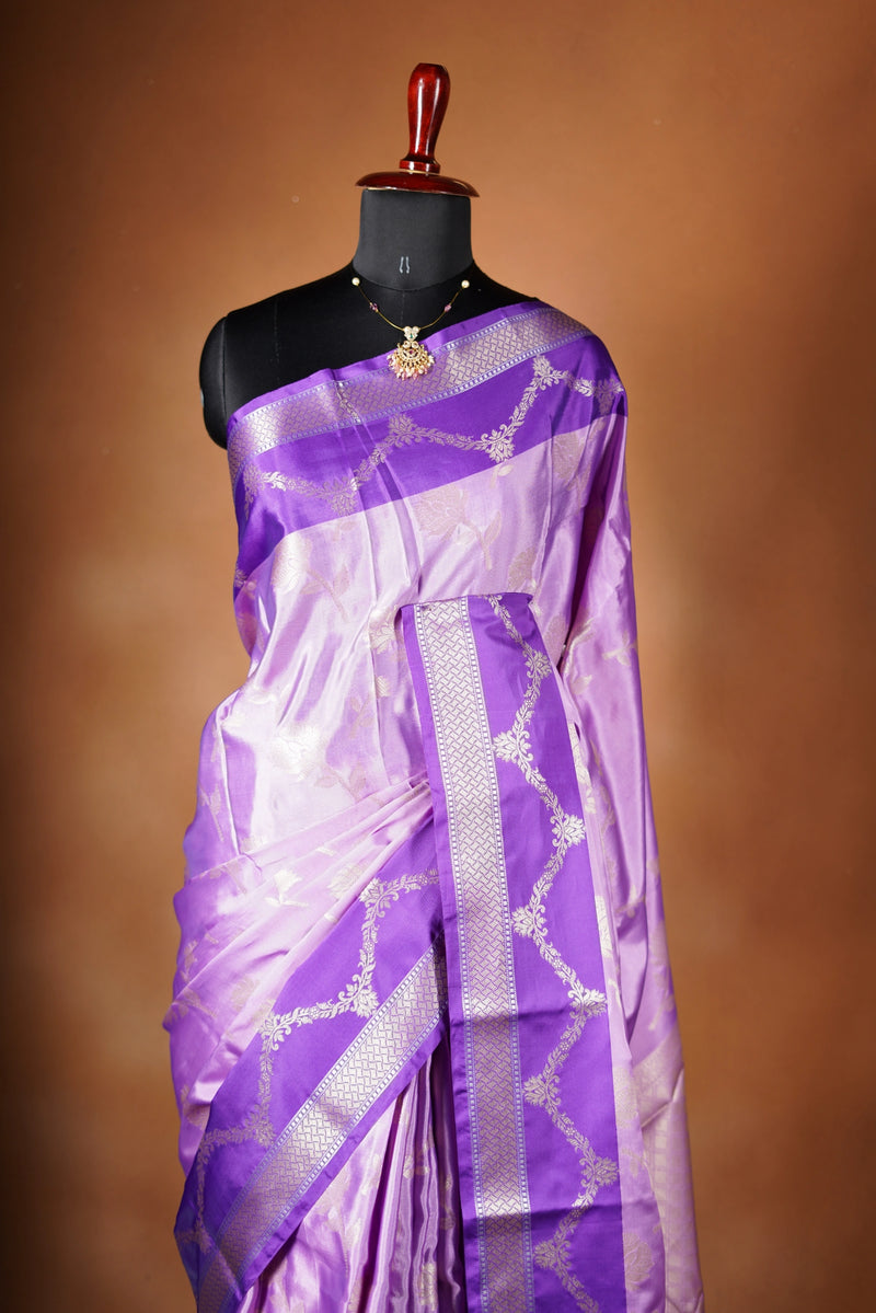 Lilac Fancy Cotton Saree | Floral Vine Zari Motifs | Festive & Occasion Wear