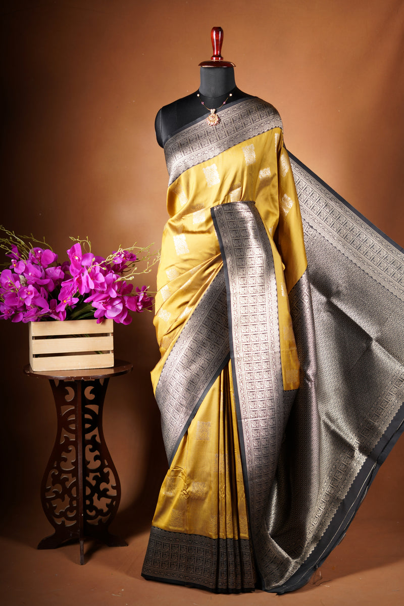 Mustard Gold Art Silk Saree | Zari Buti & Brocade Pallu | Festive Traditional Wear