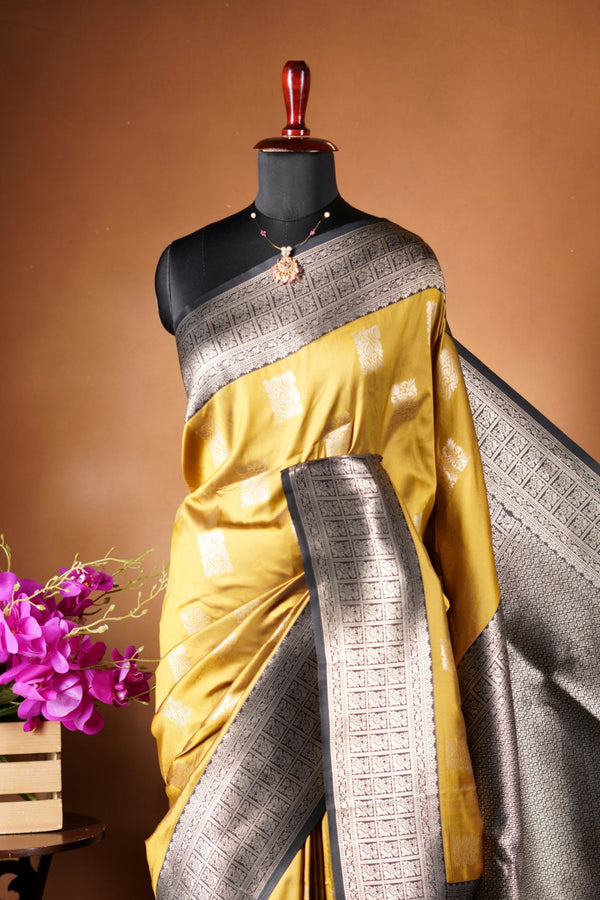 Mustard Gold Art Silk Saree | Zari Buti & Brocade Pallu | Festive Traditional Wear