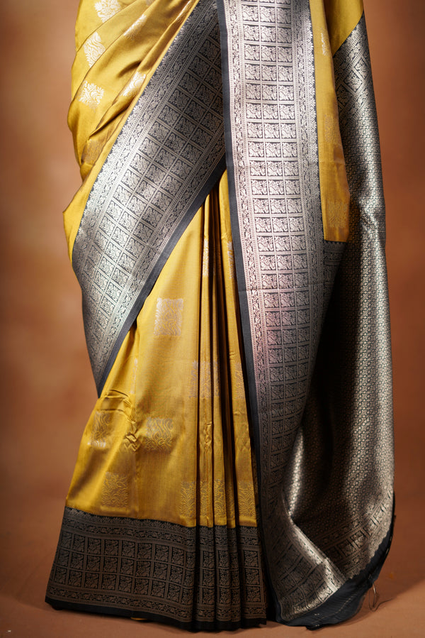 Mustard Gold Art Silk Saree | Zari Buti & Brocade Pallu | Festive Traditional Wear