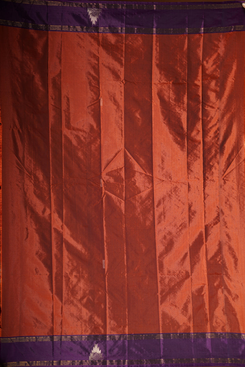 Rust Copper Semi Silk Saree | Gopuram Border Kanchipuram Style Zari | Festive Wear