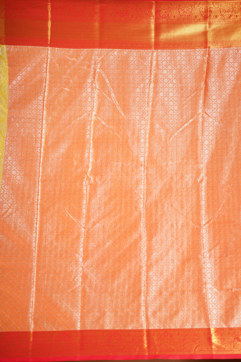 Golden Tissue Cotton Saree | Intricate Zari Border & Pallu | Traditional Festive Wear