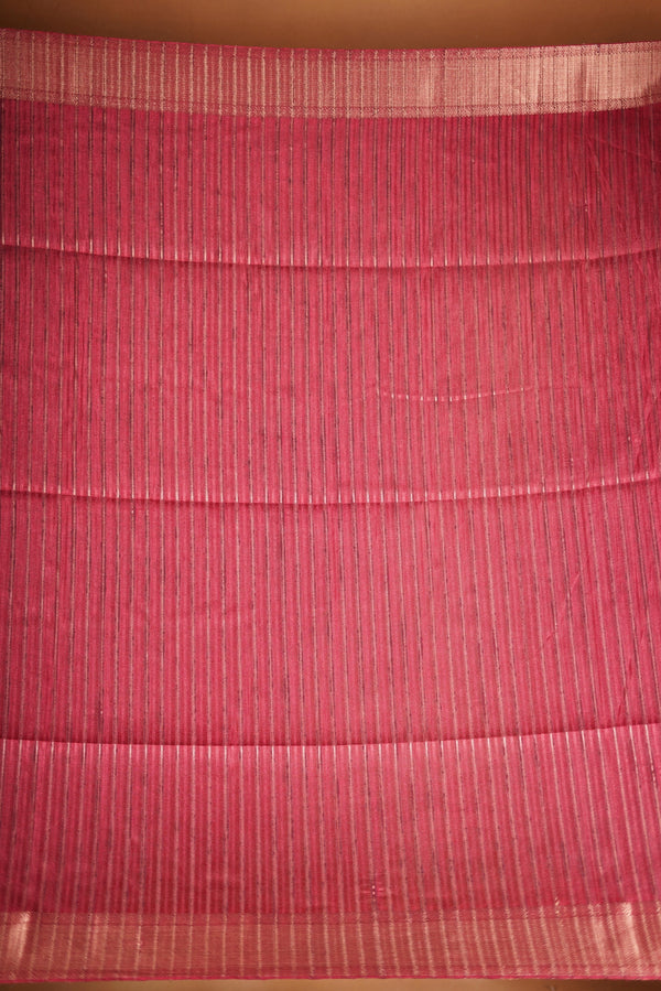 Crimson Red Semi Tussar Saree | Gold Zari Border Plain Body | Traditional Festive WearCrimson red Semi Tussar Saree - The rich hue is elevated with a smooth texture and a shimmering zari border and attached blouse that enhances its festive appeal
