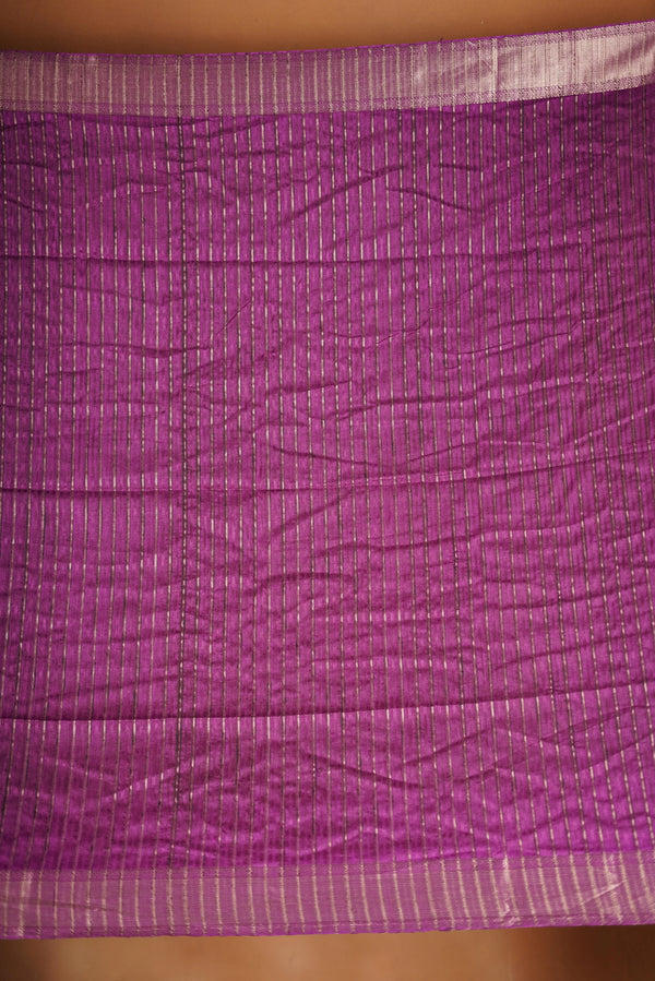 Violet Semi Tussar Saree | Gold Zari Border Plain Body | Traditional Festive Wear