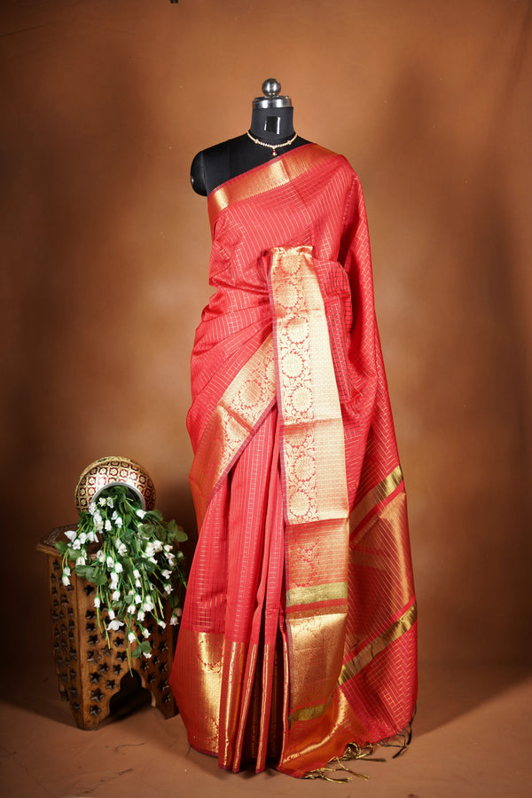 Coral Red Georgette Saree