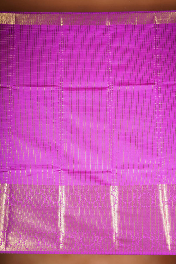 Magenta Fancy Cotton Saree | Zari Stripe Body Gold Long Border | Festive & Party Wear