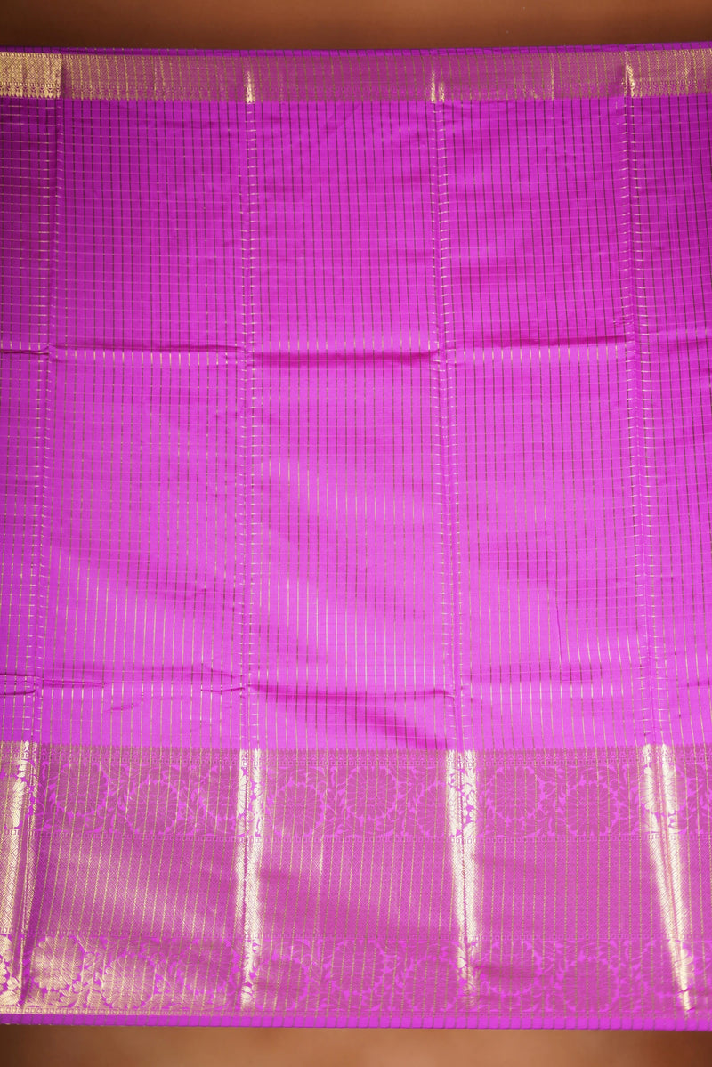 Magenta Fancy Cotton Saree | Zari Stripe Body Gold Long Border | Festive & Party Wear