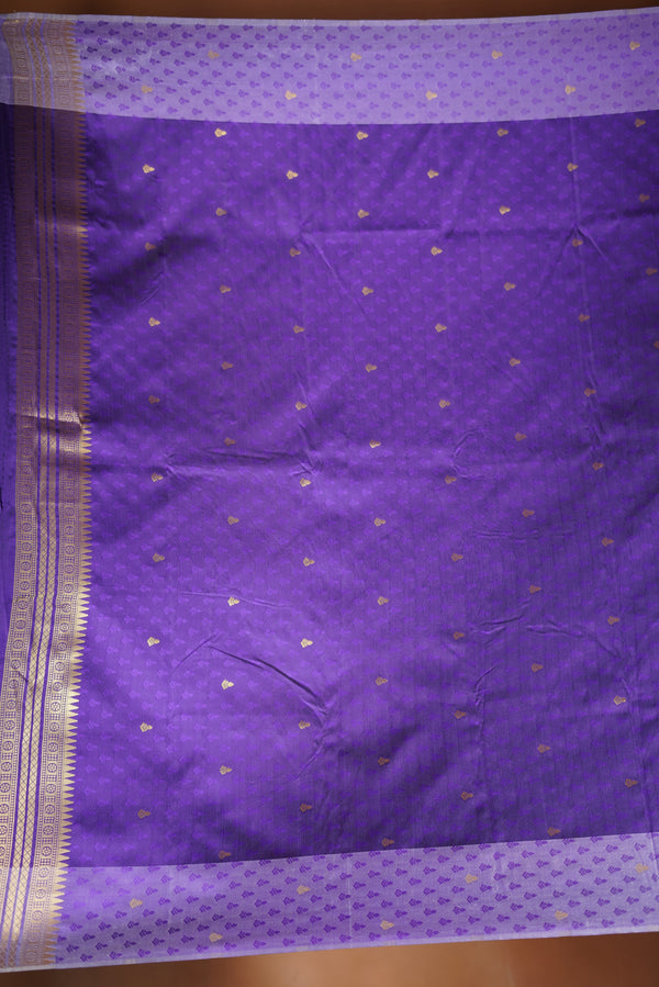 Purple Soft Silk Saree | Gold Zari Stripe & Border | Festive Wear with Contrast Blouse