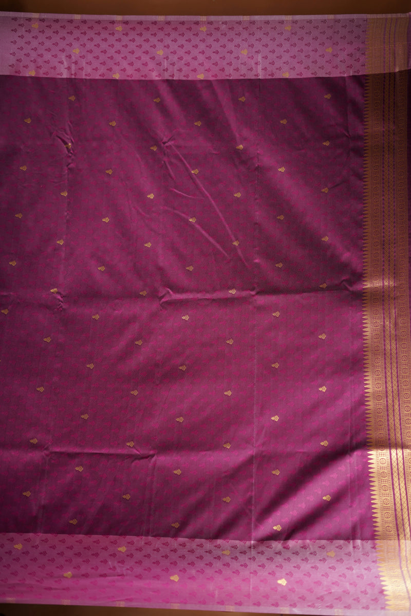 Deep Plum Soft Silk Saree | Gold Checked Zari Design | Festive & Occasion Wear