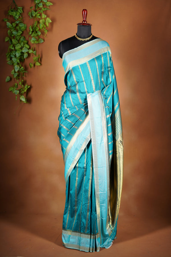 Cyan semi silk saree